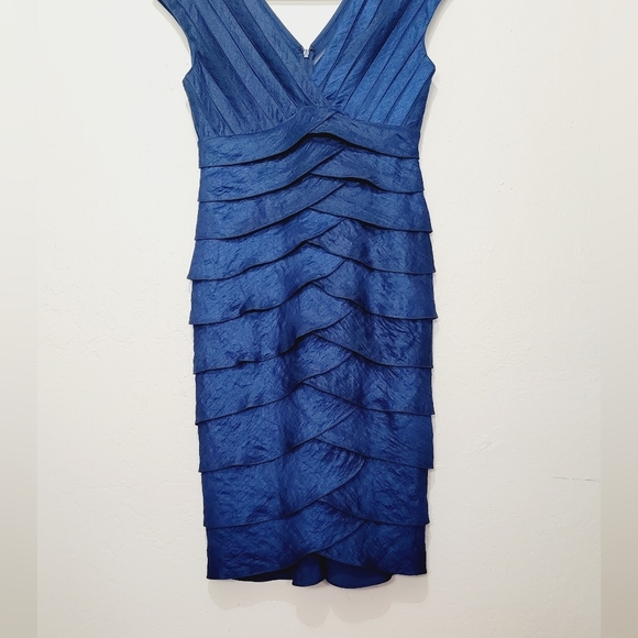 Adrianna Papell Tiered Ruffle Shutter Pleat Blue Cocktail Dress 4 - Picture 3 of 9